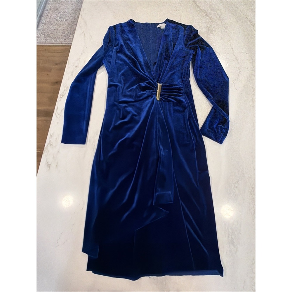 Calvin Klein Velvet Long Sleeve Dress Women's US Size 8 Hollywood Glam Luxe